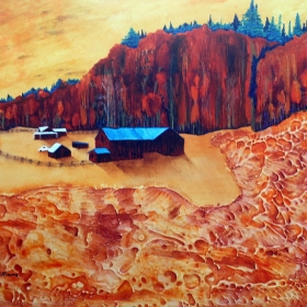 Valley Farm, a painting of a Lanark County farm by Wayne Williams, 18 x 24, acrylic