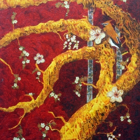 Spring Blossoms, a painting of apple blossoms by Wayne Williams, 16 x 20, mixed media