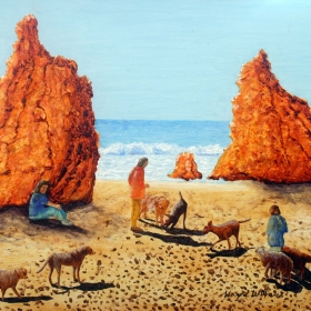 on a beach in Portugal, a painting by Wayne Williams