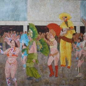 Portuguese Mardi Gras (Loule, Portugal), 16 x 20, mixed media