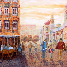 Saturday in Loule (Portugal), 24 x 30, mixed media